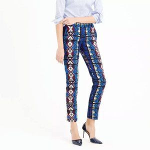 J. Crew Maddie Jacquard Metallic Blue Cropped Pants NWT 4